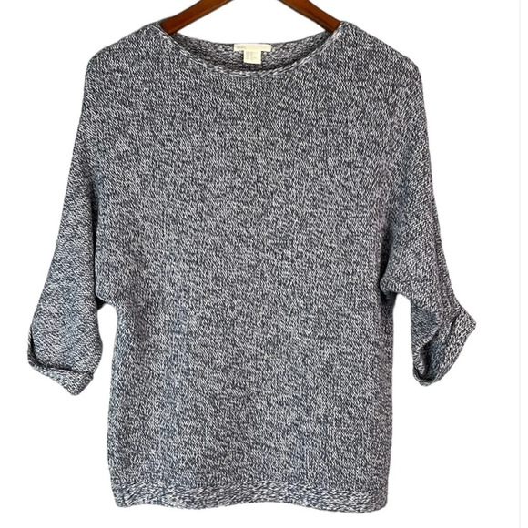 H&M Navy Marled Sweater Relaxed Fit 1/2 Dolman Sleeve Soft Cotton Coastal XS - Picture 2 of 11